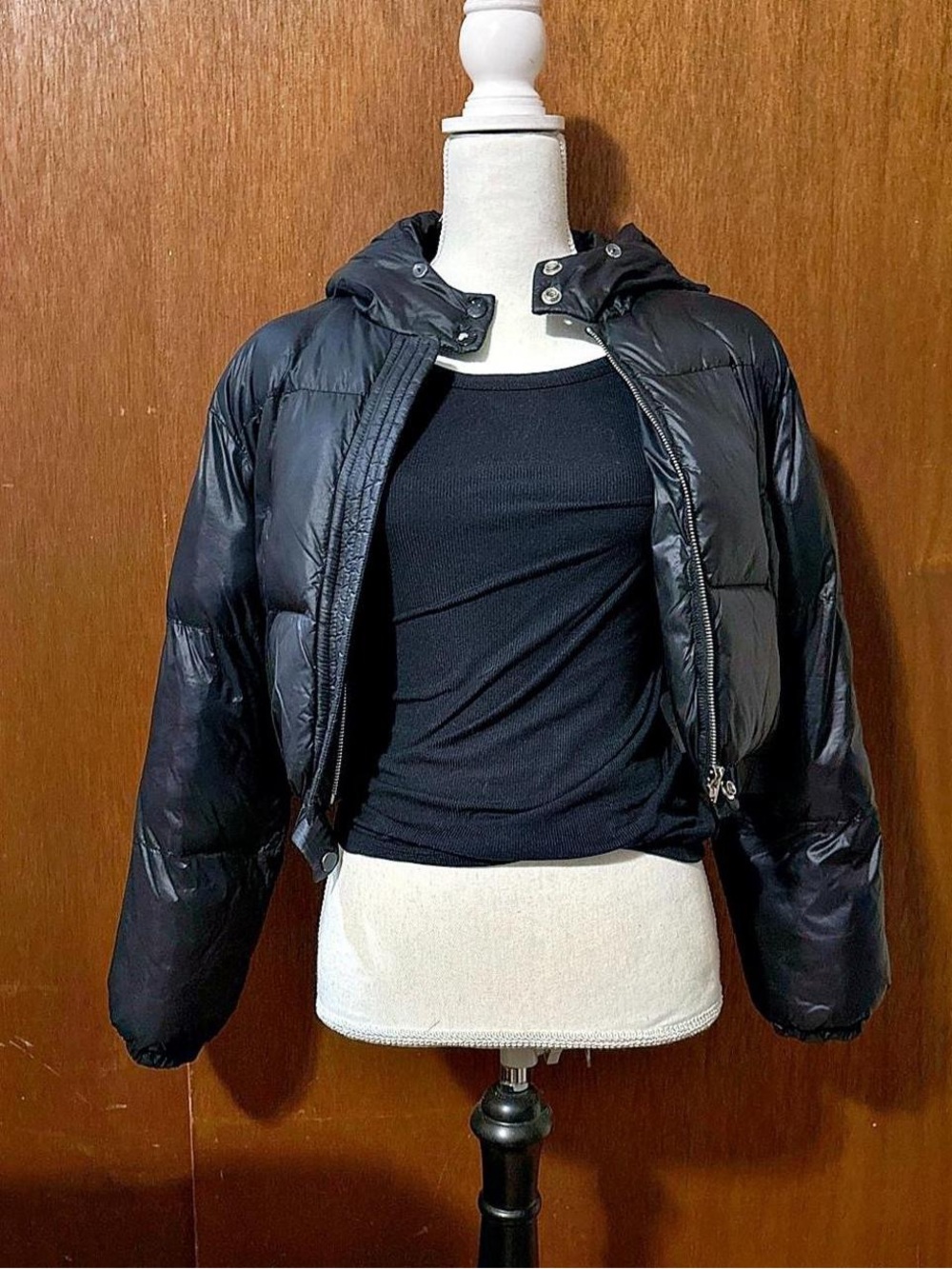 Boohoo Black Cropped Hooded Puffer Jacket